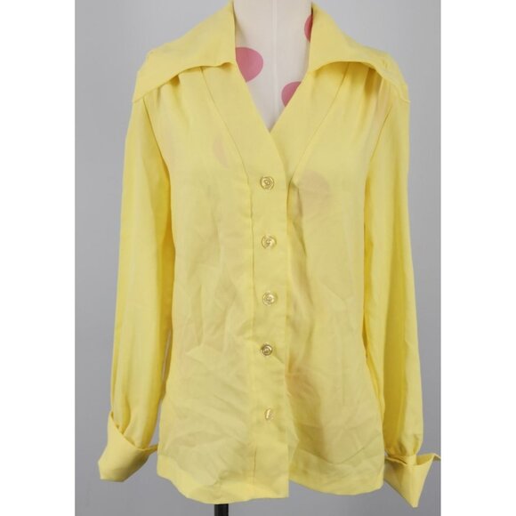 Vintage Lady Arrow Yellow Collared Cuffed Long Sleeve Button Down Blouse 70's 12 - Picture 3 of 9